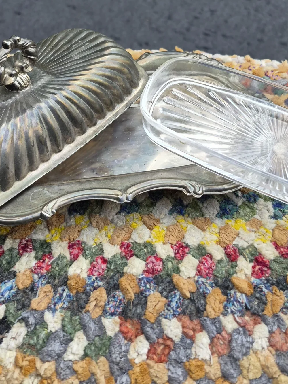 Vintage Silver-Tone Decorative Lidded Dish - Ribbed Design